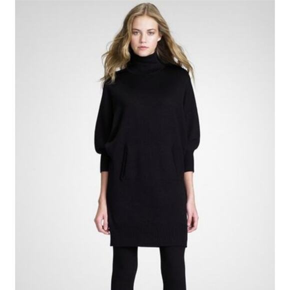 Tory Burch Jacinthe 100% Merino Wool Knit Turtleneck Sweater Dress in Black - Picture 1 of 11